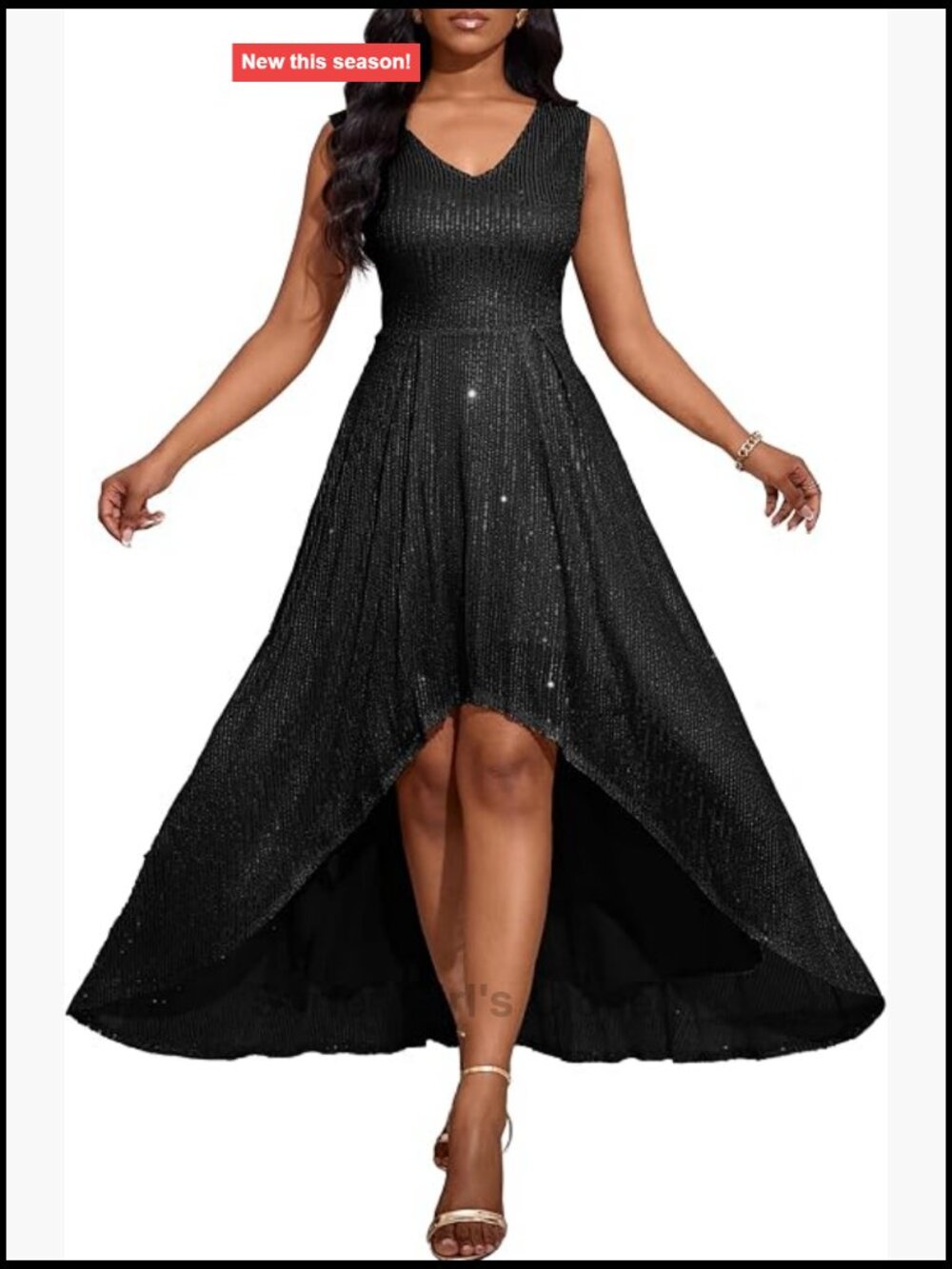 Sequin Sleeveless V-Neck Maxi Dress with Ruffle Hem and Slit
